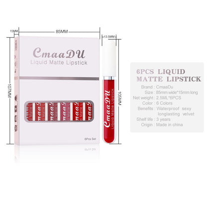 6 Boxes Of Matte Non-stick Cup Waterproof Lipstick Long Lasting Lip Gloss A&S Collection