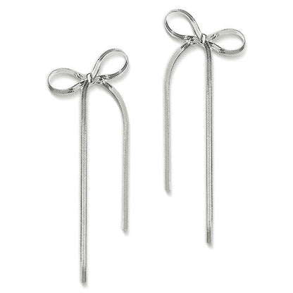 Stainless Steel Jewelry Wholesale: Non-tarnish Herringbone Bow Earrings, Hypoallergenic 18k Gold Plated Ribbon Bowknot Earrings CJ