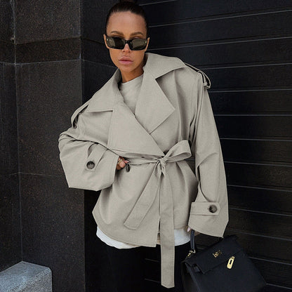 Loose Waistband Long Sleeve Trench Coat Casual Jacket A&S Collection