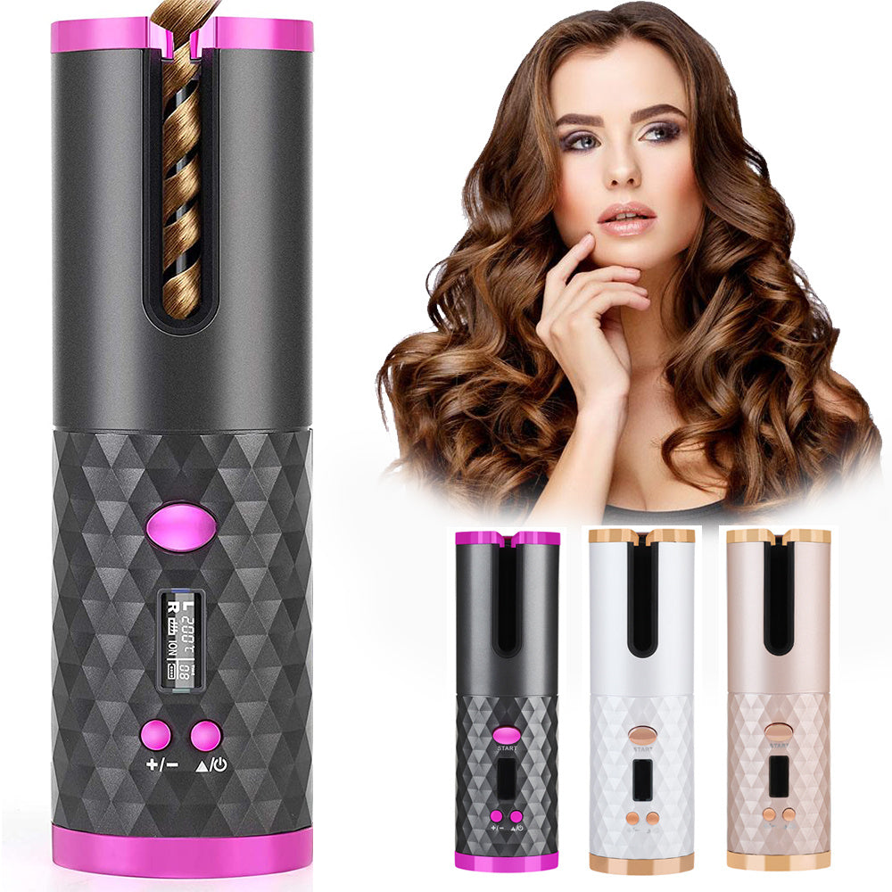 Rechargeable Automatic Hair Curler Women Portable Hair Curling Iron LCD Display Ceramic Curly Rotating Curling Wave Styer CJ