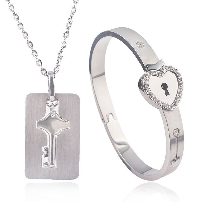 Special Day titanium steel love lock set: matching projection lock bracelet and key necklace for lovers A&S Collection