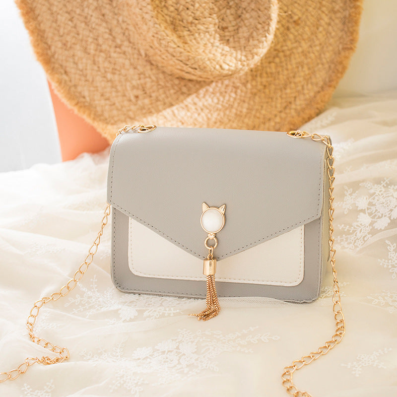Small Messenger Bag New Sweet And Cute Cat Tassel Decoration Chain One Shoulder Small Square Bag Casual Messenger Bag A&S Collection