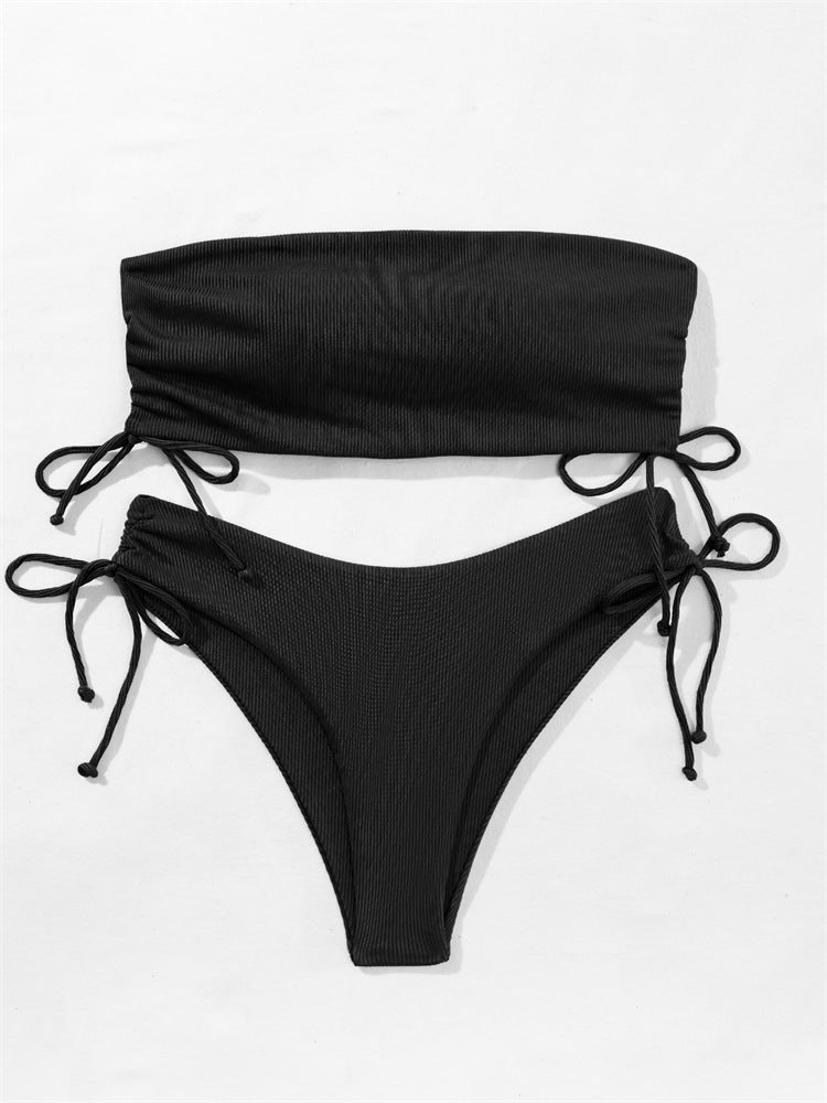 Summer Tube Bikini With Drawstring Design Solid Color Sexy Swimsuit For Beach Party Womens Clothing A&S Collection