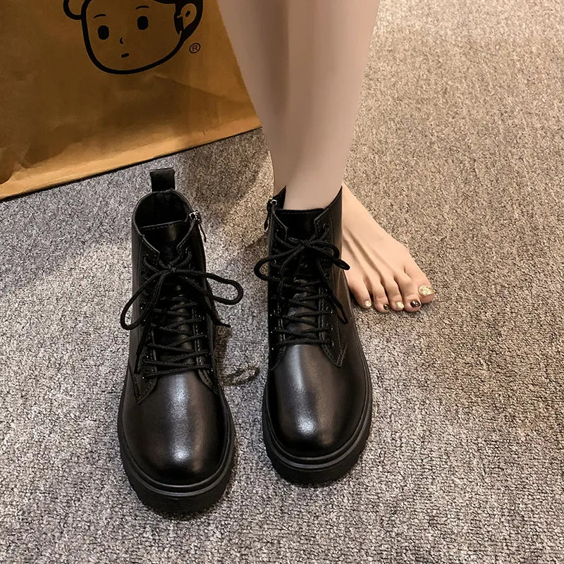 Round-Toe Lace-Up Martin boots.