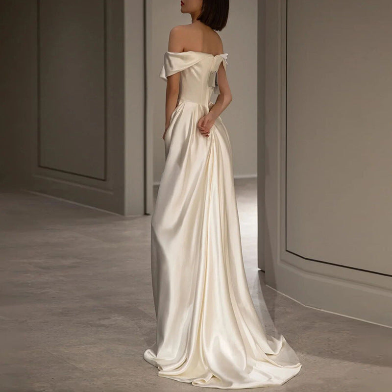 French White Off-shoulder Light Wedding Dress A&S Collection