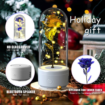 Creative 2 In 1 Rose Flowers LED Light And Bluetooth-compatible Speaker Valentine's Day Gift Rose Luminous Night Light Ornament In Glass Cover A&S Collection