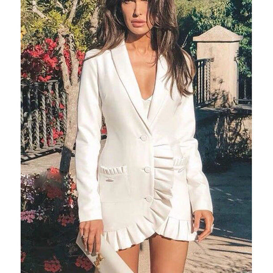 Europe and America auricular pleated hem deep V party host dress dress A&S Collection