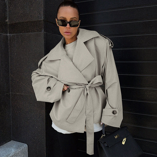 Loose Waistband Long Sleeve Trench Coat Casual Jacket A&S Collection