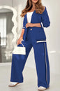 2 Pcs Set Women Suit Coat Pants Suit Lapel Long Sleeves Lady Jacket Wide Leg High Waist Trousers Female Commuting Office Outfit A&S Collection