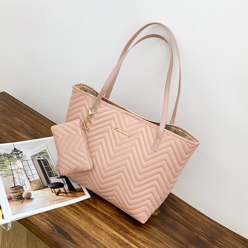 Women's Fashionable Wave Pattern Diamond Plaid Embroidered Shoulder Bag A&S Collection