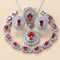 Garnet Cubic Zirconia Earrings Pendant Necklace Bracelet Ring Gift 4 PCs Set A&S Collection