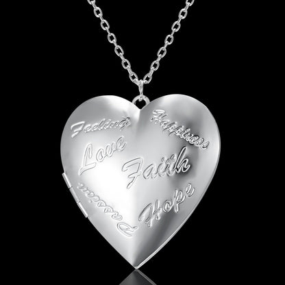 Carved Design Love Necklace Personalized Heart-shaped Photo Frame Pendant Necklace For Women Family Jewelry For Valentine's Day A&S Collection