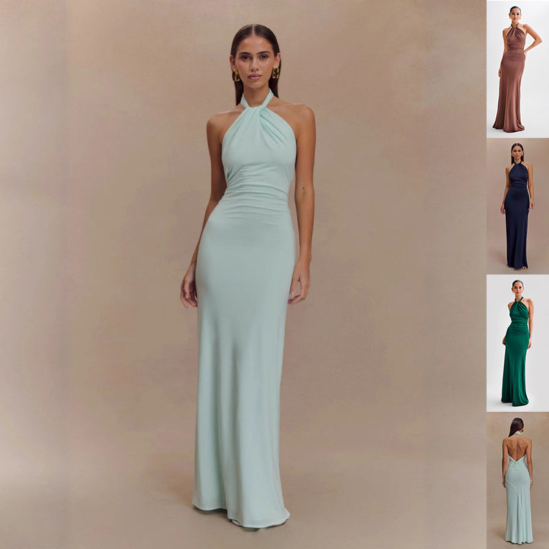 Ins Bodycon Halter Dress Sexy Backless Slim Fit Waist Slimming Maxi Dresses Prom Party Club Clothing For Women A&S Collection