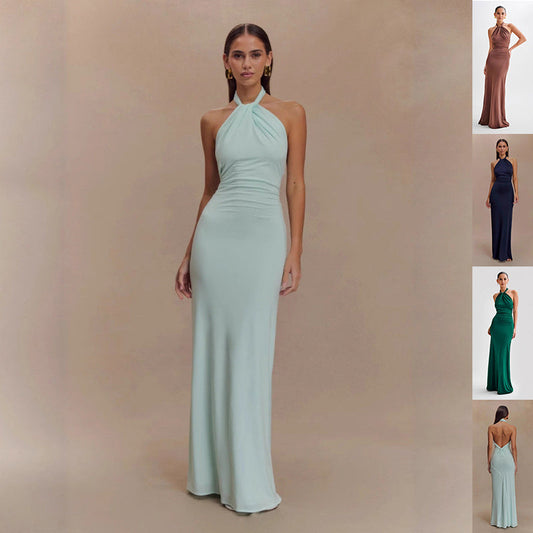 Ins Bodycon Halter Dress Sexy Backless Slim Fit Waist Slimming Maxi Dresses Prom Party Club Clothing For Women A&S Collection