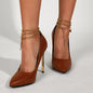 Sophisticated Metal Chain Pointed Stiletto Heels for Women CJ