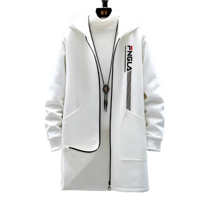 Tide brand Large Size Chinese style jacket Jacket Medium long hooded windbreaker male solid color printed long windbreaker male A&S Collection