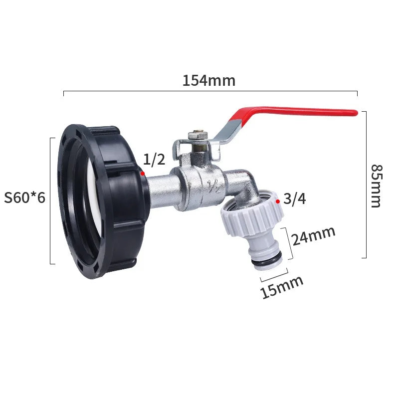 S60x6 Coarse Thread IBC Tank Tap Connecter X 1/2'' 3/4'' Water Coupling Adapter 1000L Garden Home Replacement Valve Fitting A&S Collection