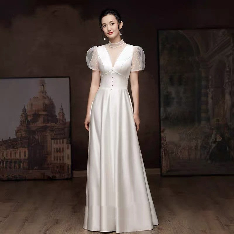 White Engagement Wedding Dress Female French Satin Light Wedding Dress A&S Collection