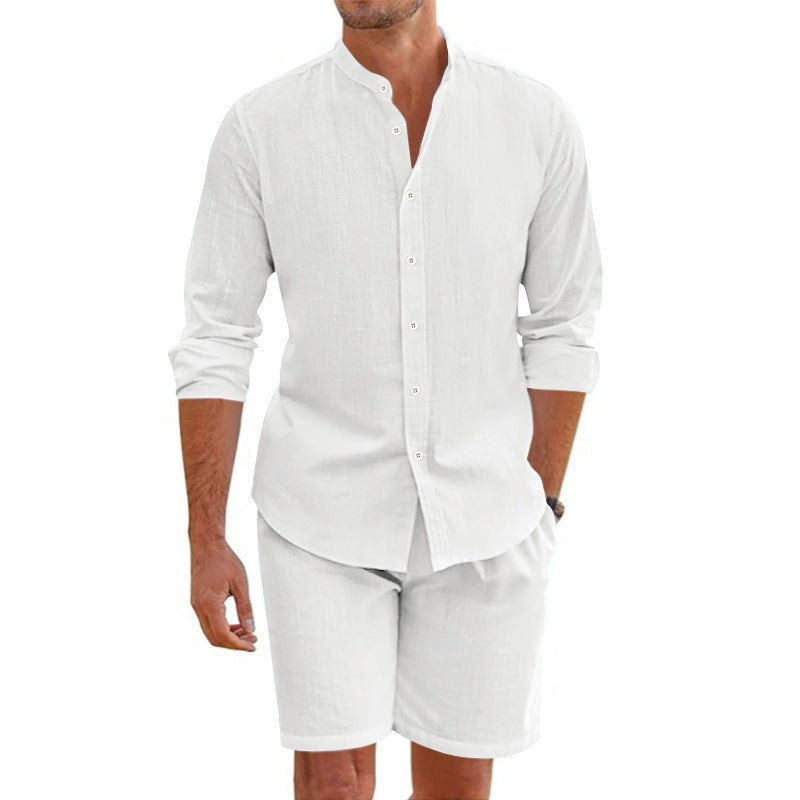 Summer Short Shirt Suit Fashion Lapel Button Down Short Sleeve Top And Drawstring Shorts Beach Clothing For Men A&S Collection