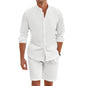 Summer Short Shirt Suit Fashion Lapel Button Down Short Sleeve Top And Drawstring Shorts Beach Clothing For Men A&S Collection