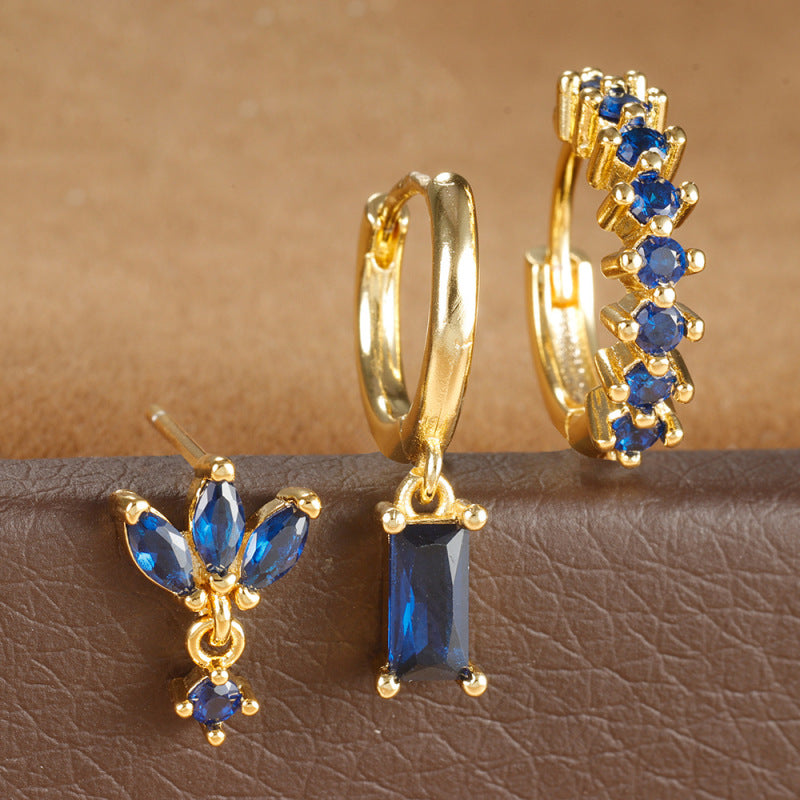 New 18K square le earrings Fashion zircon earrings jewelry three sets of earrings A&S Collection