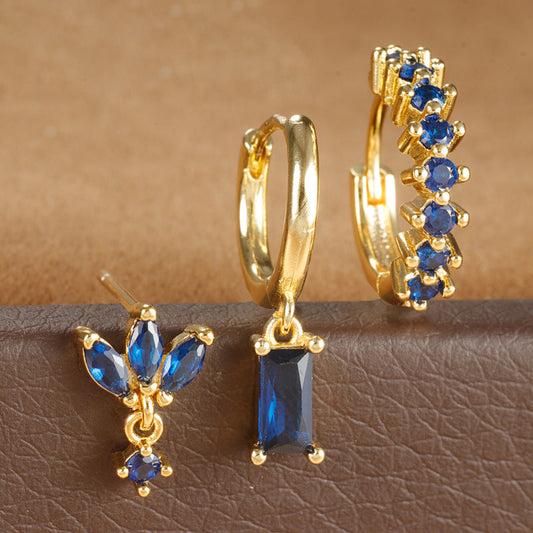 New 18K square le earrings Fashion zircon earrings jewelry three sets of earrings A&S Collection