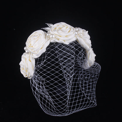 Bridal Large Flower Satin Veil Hair Hoop Headdress Wedding Dress With Accessories A&S Collection