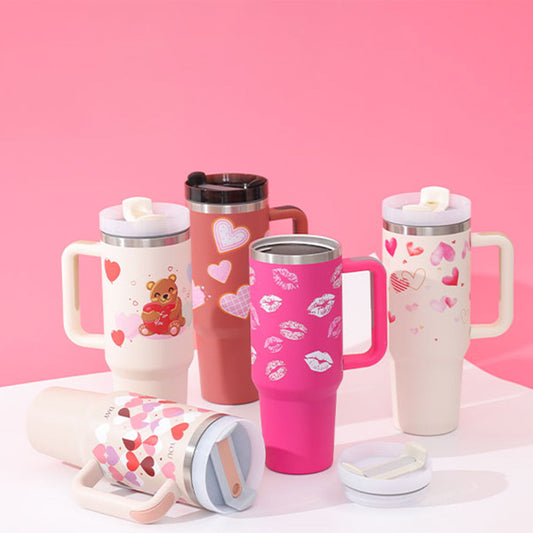 40 Oz Tumbler With Handle Straw Insulated, Stainless Steel Spill Proof Vacuum Coffee Cup Tumbler With Lid Tapered Mug Gifts For Valentine Lover Suitable For Car Gym Office Travel A&S Collection