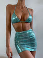 Women's 3 Piece Bathing Suits Halter Snake Pattern Bikini Set With Cover Up Skirt Summer Swimsuit A&S Collection