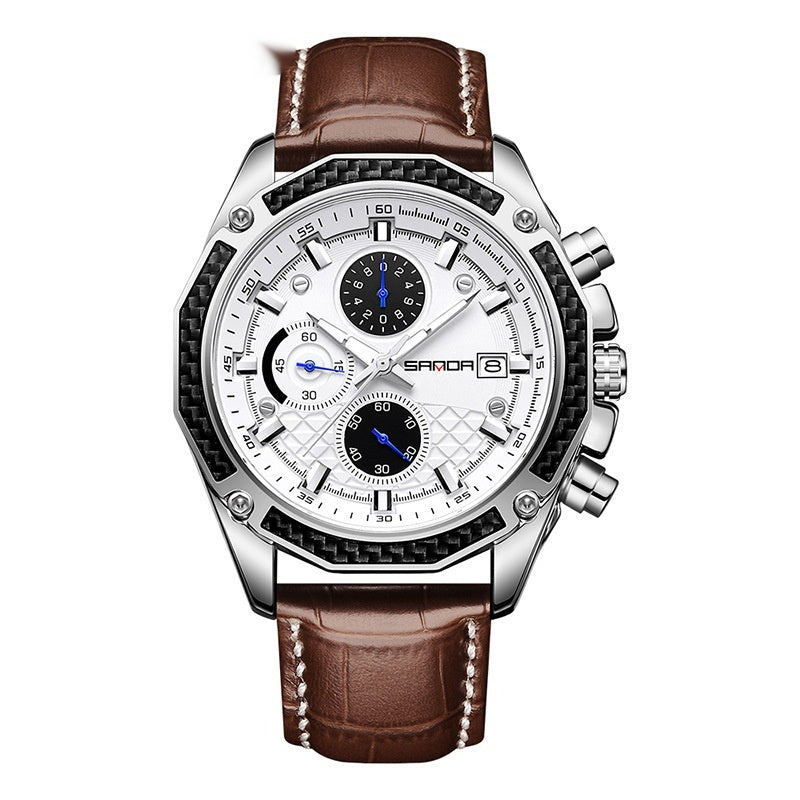 Quartz Strap Calendar Three Eyes And Six Needles Men's Watch A&S Collection