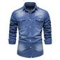 Men's Long-sleeved Denim Shirt Casual Solid Button Slim Tops Clothing A&S Collection