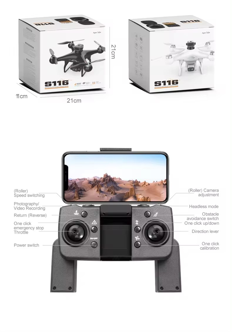 New S116 mini drone 8K dual camera Obstacle avoidance optical flow foldable Wifi Brushless motor Dron Quadcopter A&S Collection