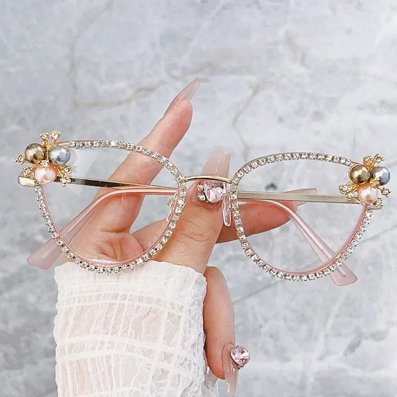 Newest Cat Eye Anti Blue Light Luxury Diamond Glasses Wholesale Manufactures Blue Light Glasses Lens A&S Collection