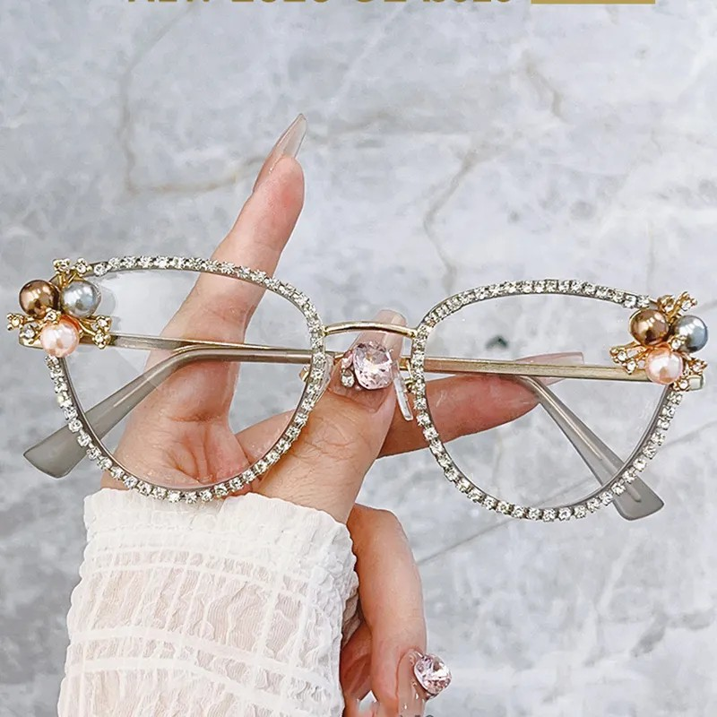 Newest Cat Eye Anti Blue Light Luxury Diamond Glasses Wholesale Manufactures Blue Light Glasses Lens A&S Collection