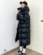 Black Gold White Goose Down Mid-length Elegant Hooded Windproof Overknee Thickened Warm Down Jacket A&S Collection