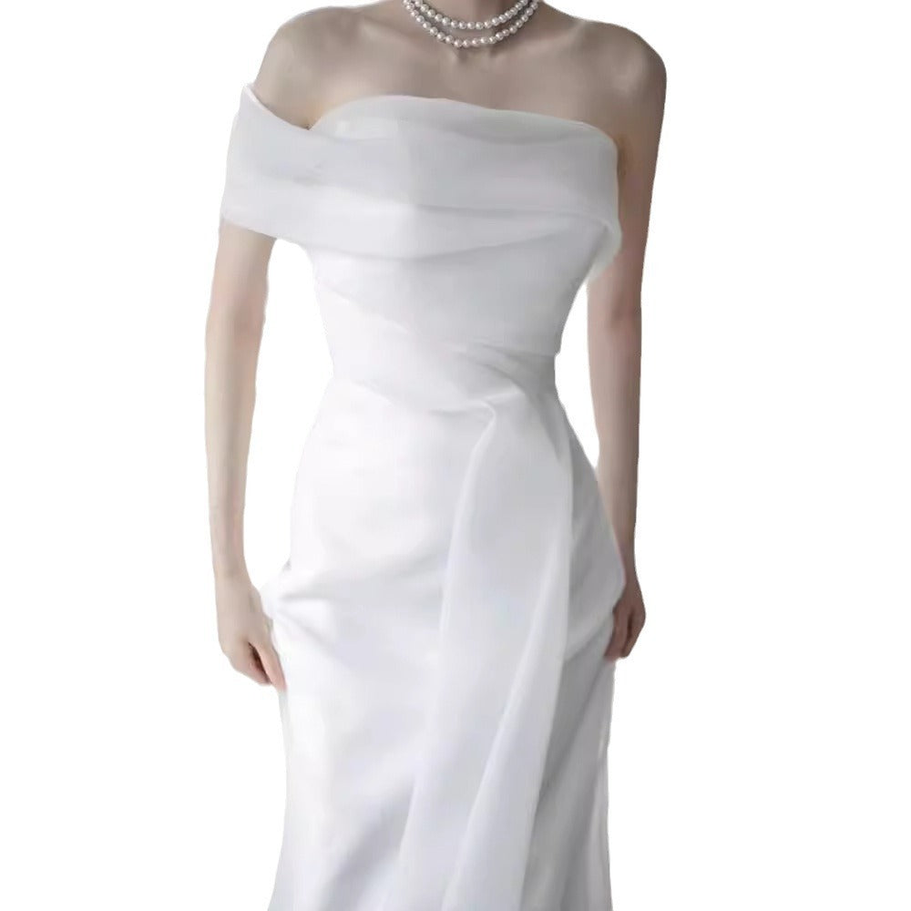 French Off-shoulder Light Wedding Dress Bride A&S Collection