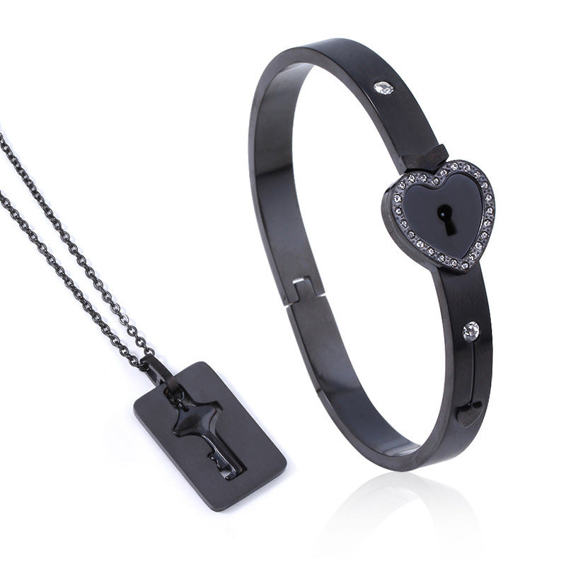 Special Day titanium steel love lock set: matching projection lock bracelet and key necklace for lovers A&S Collection