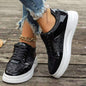 Stylish Lace-Up Sequin Flats: Casual Sports Shoes for Women with Thick Bottom and Non-Slip Design – Perfect for Effortless Walks A&S Collection