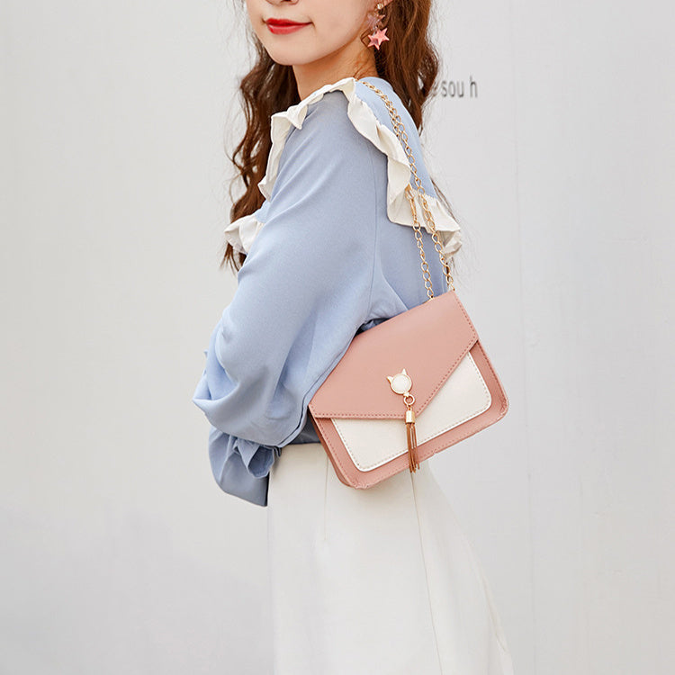 Small Messenger Bag New Sweet And Cute Cat Tassel Decoration Chain One Shoulder Small Square Bag Casual Messenger Bag A&S Collection