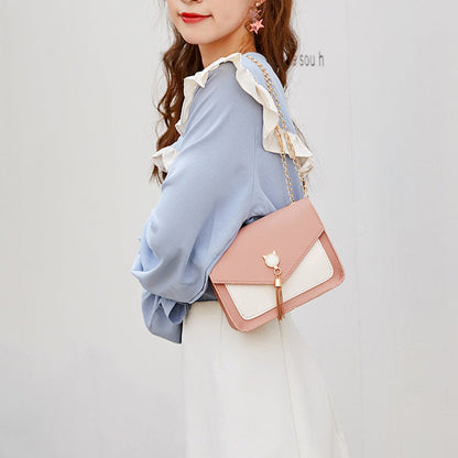 Small Messenger Bag New Sweet And Cute Cat Tassel Decoration Chain One Shoulder Small Square Bag Casual Messenger Bag A&S Collection