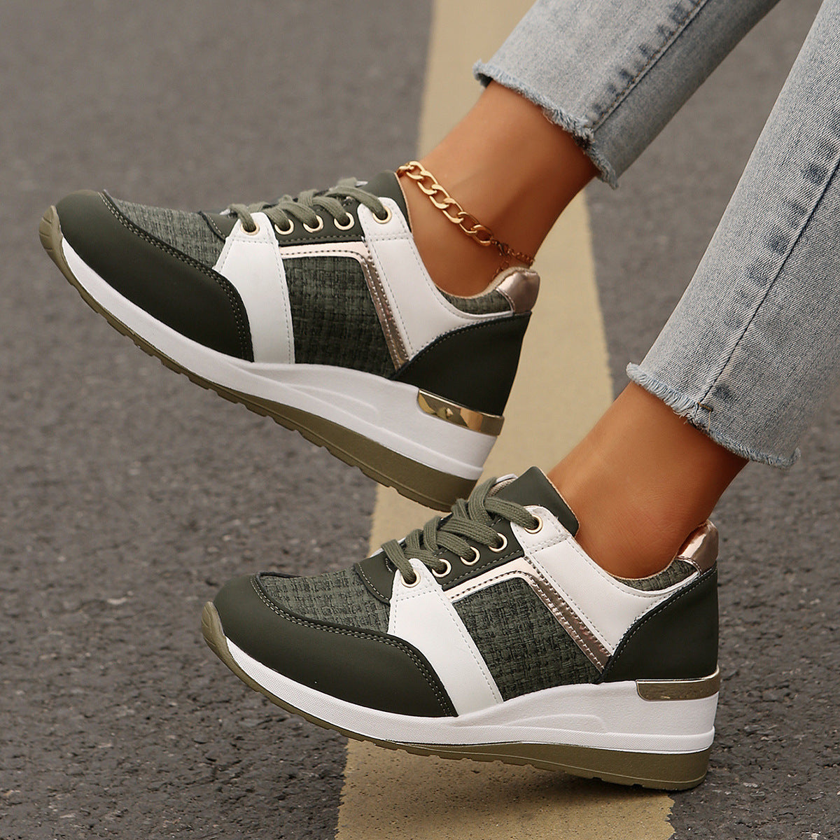 Chic Colorblock Lace-Up Sneakers: Fashionable, Thick-Soled Casual Sports Shoes for Women - Round Toe Slip-On Comfort A&S Collection