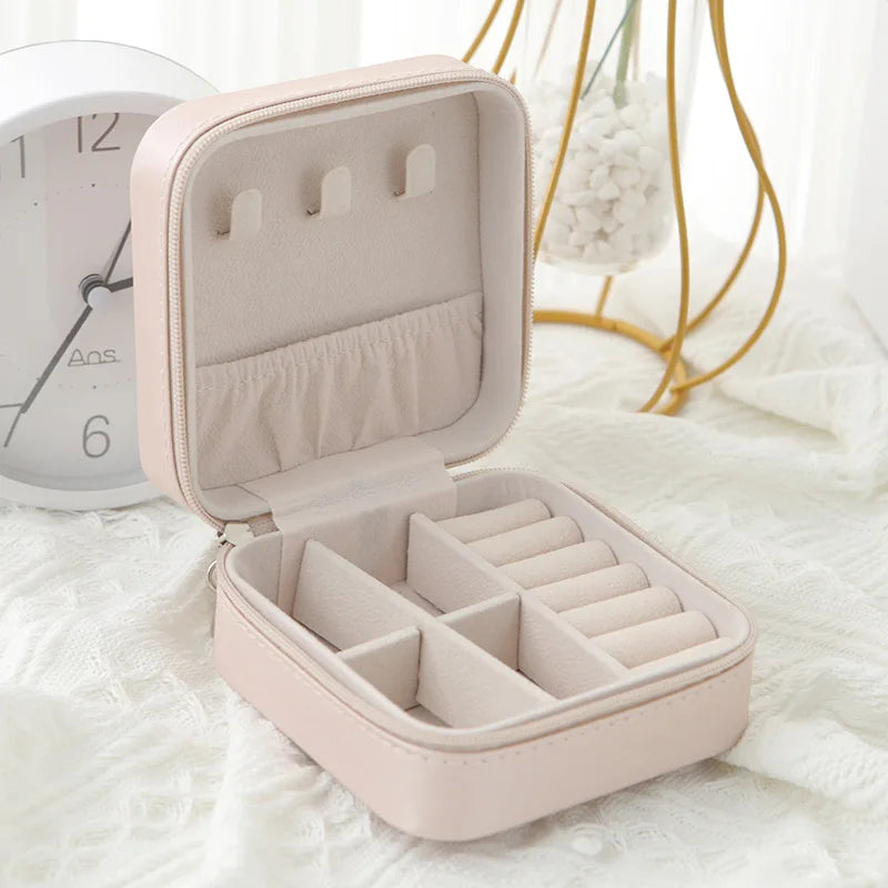 1PC Jewelry Organizer Display Travel Jewelry Zipper Case Boxes Earrings Necklace Ring Portable Jewelry Box Leather Storage A&S Collection
