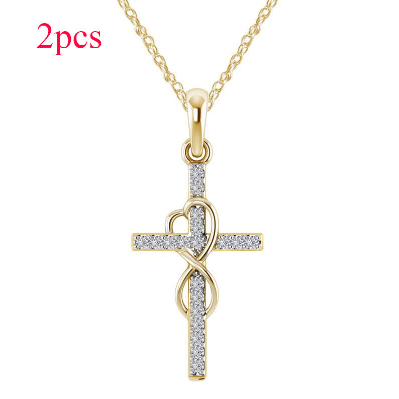 Stunning Alloy Pendant Necklace: Featuring Sparkling Diamonds and an Elegant Infinity Cross Design – Perfect for Adding Timeless Grace to Your Style CJ