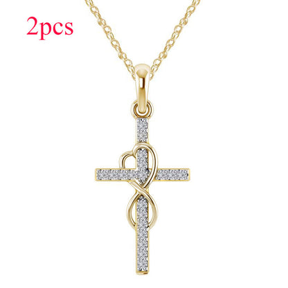 Stunning Alloy Pendant Necklace: Featuring Sparkling Diamonds and an Elegant Infinity Cross Design – Perfect for Adding Timeless Grace to Your Style CJ