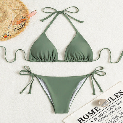 Pure Color Tied Halter Bikini Swimsuit CJ