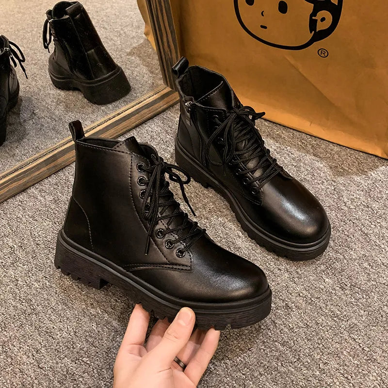 Round-Toe Lace-Up Martin boots.