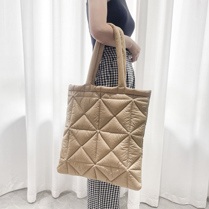 Chic quilted down tote: elegant, spacious, and stylish A&S Collection