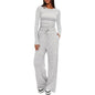 2 Pieces Women's Suit Autumn Winte Long Sleeve Tops High Waisted Wide Leg Pants Sportswear Female Clothes Solid Color Casual Suit.