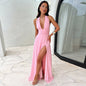 Sexy Halterneck V-neck Slit Dress Summer Backless Strappy Skirt Fashion Temperament Clothing Women CJ