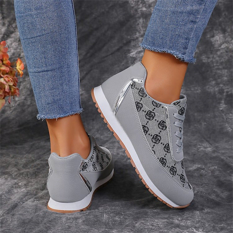 Flower Print Lace-up Sneakers Casual Fashion Lightweight Breathable Walking Running Sports Shoes Women Flats A&S Collection